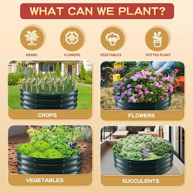 Durable Round Steel Raised Garden Bed Painted - Image 6