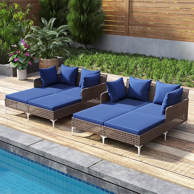 Tangkula Outdoor Rattan Double Daybed, Boho Wicker Chaise Lounge - Image 4
