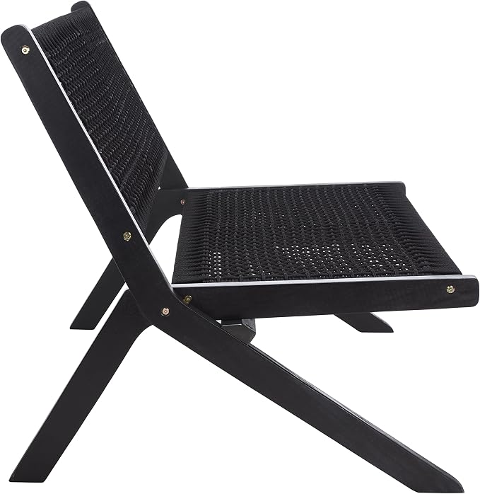 SAFAVIEH Outdoor Collection Kobina Black Acacia Wood/Black Rope Foldable Bench - Image 9
