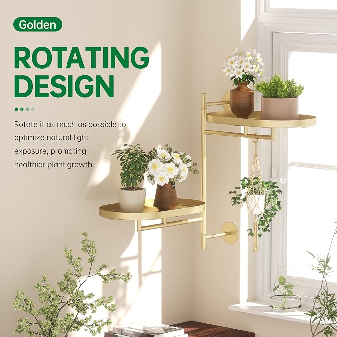 Rotating Window Shelves for Multiple Plants Indoor, 2-tier Metal Corner golden - Image 3