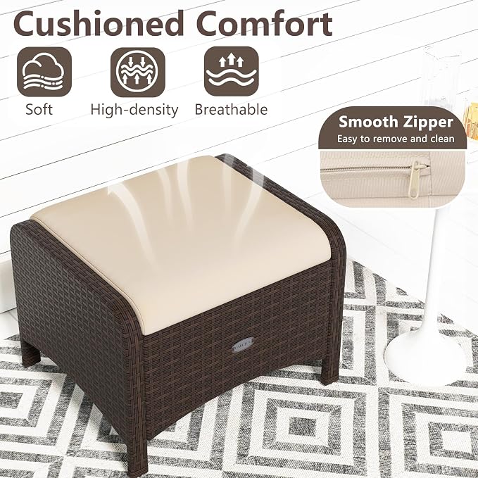 Tangkula 2 Pieces Outdoor Patio PE Wicker Ottomans - Image 7