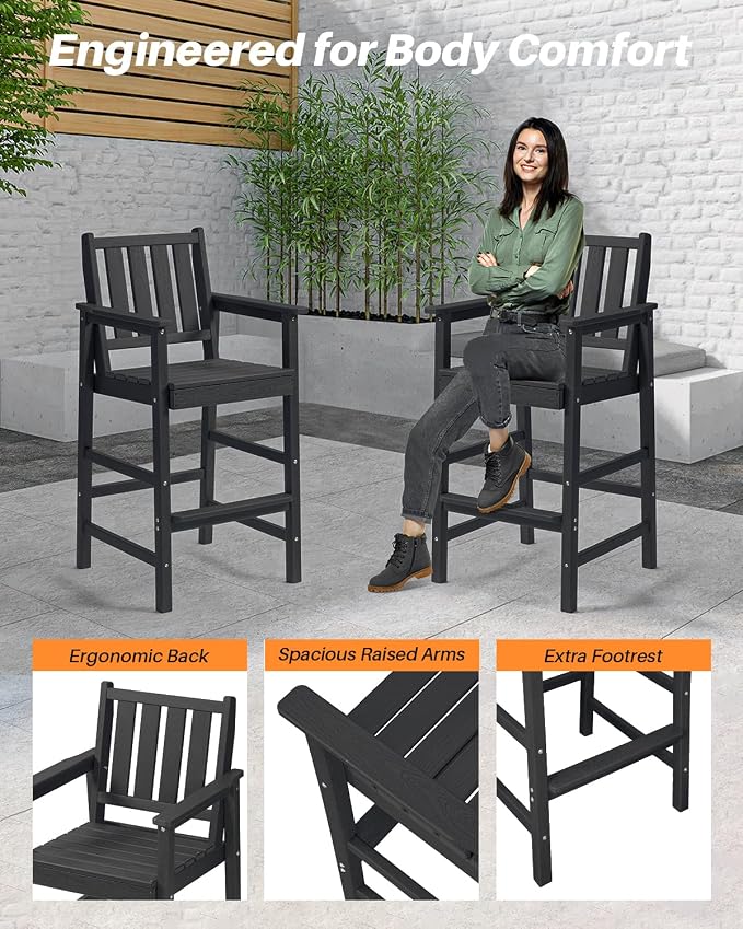 5-Piece HDPE Patio Bar Set, Rectangular Bar Height Table and 4 Adirondack Bar - Image 8