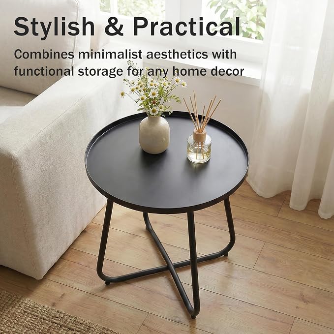 Outdoor Side Table, Indoor & Outdoor 18" Round Patio Side Table, Small Metal - Image 6