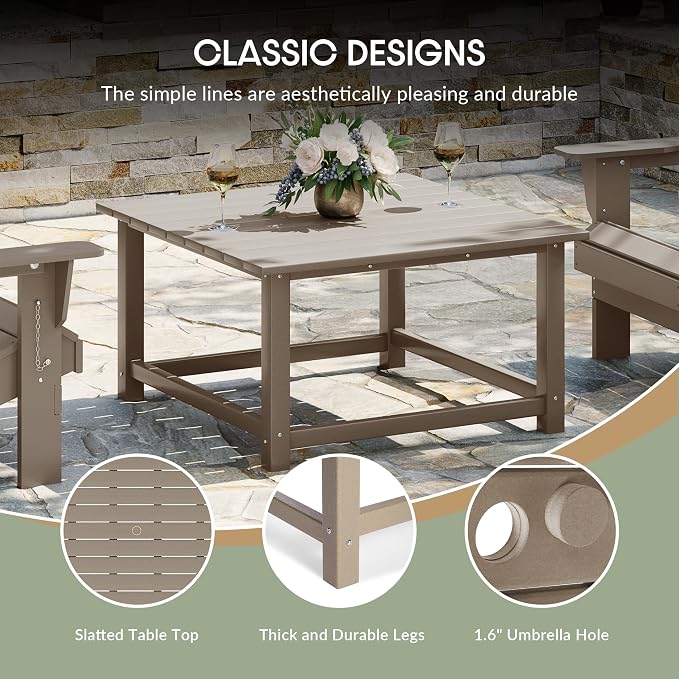 WestinTrends Malibu Low Outdoor HDPE Square Patio Coffee Table, Weathered Wood - Image 8