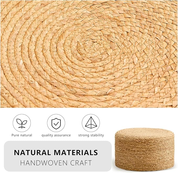 Wimarsbon Round Pouf Ottoman, Natural Hand Knitted Footrest Poof, Rustic Lounge - Image 7