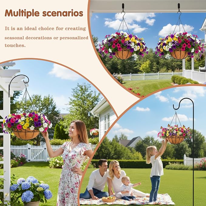10 inch Metal Hanging Baskets For Plants Outdoor 4 Pack Round Metal Wire - Image 7