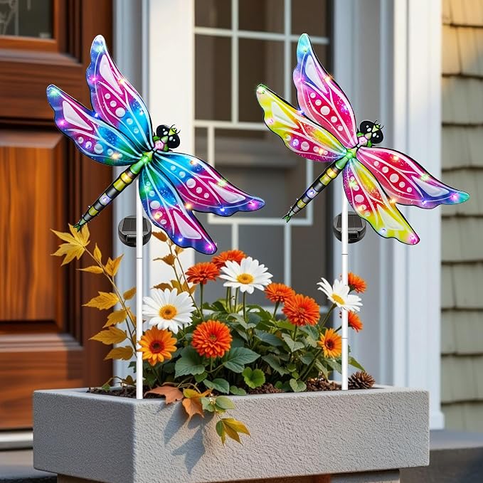 Hexagram Dragonfly Garden Decor, Dragonfly Garden Stakes Set of 2, Gardening - Image 2