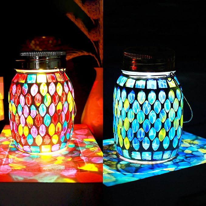 2 Pack Solar Outdoor Mosaic Lantern, Solar Lights Outdoor Hanging Lanterns by SolarGardenDecorationLight