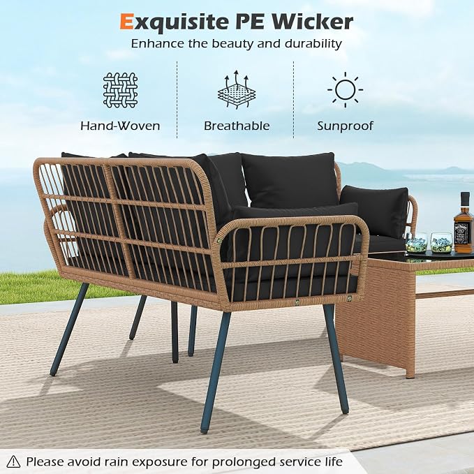 Tangkula Patio Wicker Loveseat, Outdoor Rattan 2-Seat Cushioned Sofa - Image 9