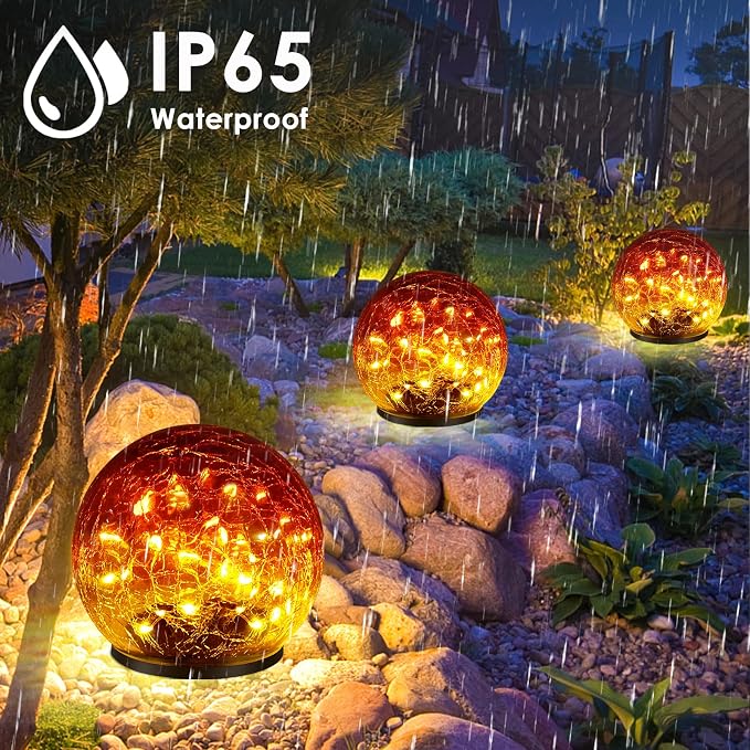 2 Pack Garden Solar Lights Outdoor Decorative, 60 LED Gradient red Cracked - Image 3