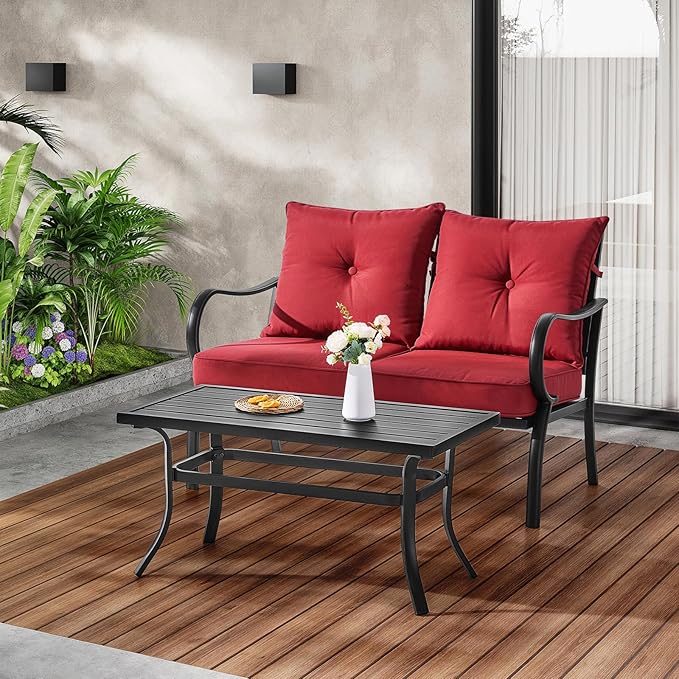 ONBRILL Small Metal Outdoor Coffee Side Table, Steel Coffee Tables - Image 2