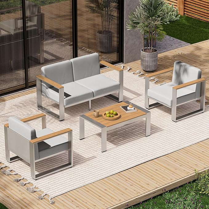 Aluminum Outdoor Furniture Set, 4 Seats Outdoor Patio Conversation Sets by ComfCove