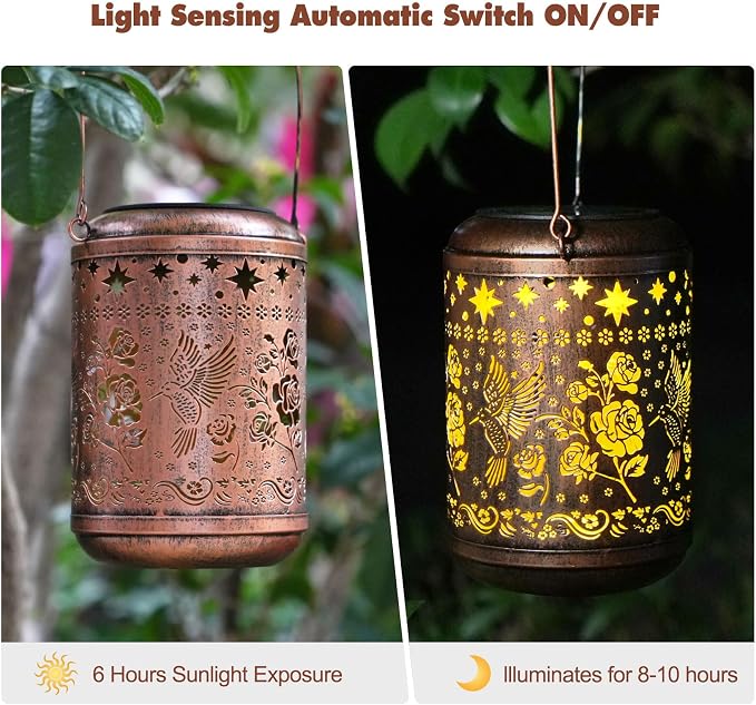 Kaixoxin 2 Pack Solar Garden Decor Metal Lantern Hummingbird Table Lamp Bronze - Image 8
