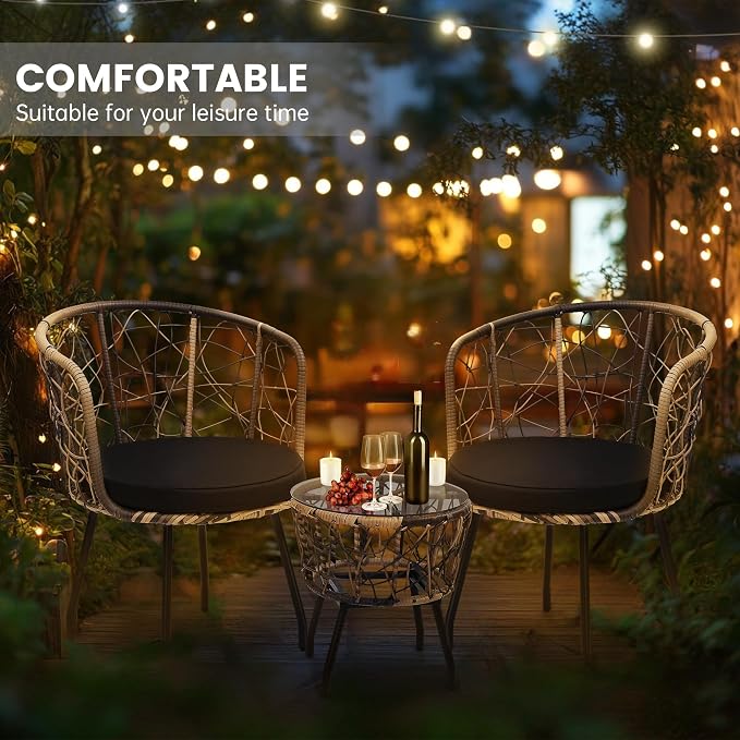 Kromax 3 Piece Bistro Set, Modern Outdoor Wicker Patio Furniture - Image 3