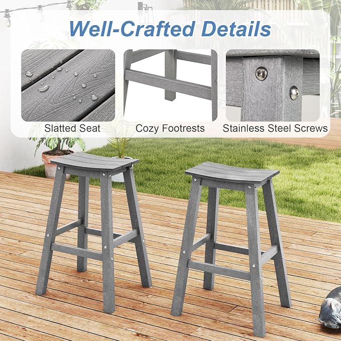 Tangkula Patio Bar Stool Set of 4, 29 Inch HDPE Bar Height Armless Saddle - Image 5