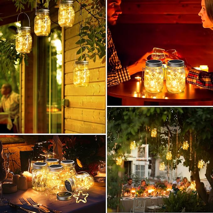 Mlambert Mason Jar Solar Lights -30 LED, 6 Pack Hanging Solar Lanterns Outdoor - Image 2