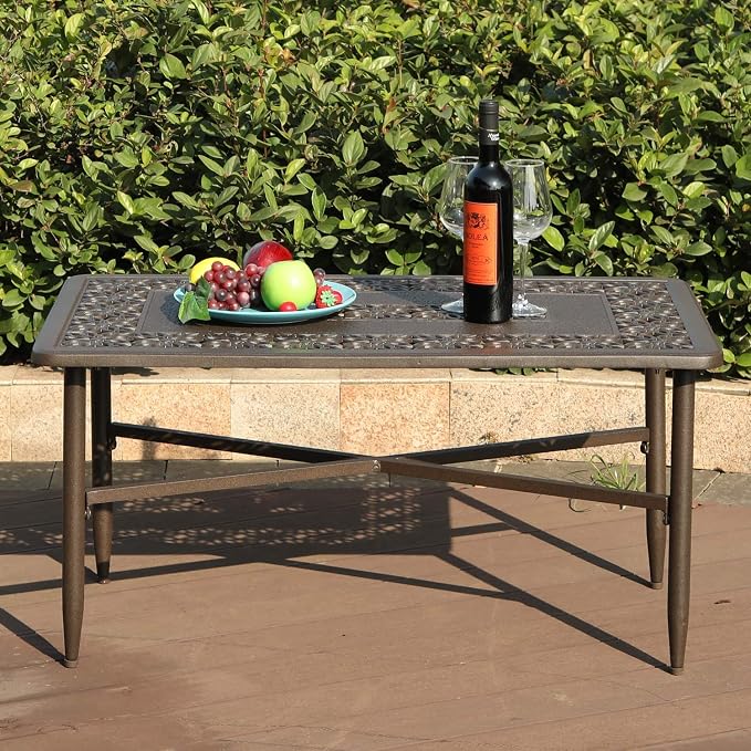 Sophia & William Patio Coffee Table Rectangle, Modern Outdoor Cast Aluminum - Image 7