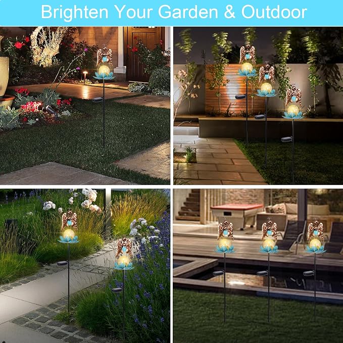 Solar Garden Lights Metal Flower Decor Colorful Solar Pathway Light - Image 7