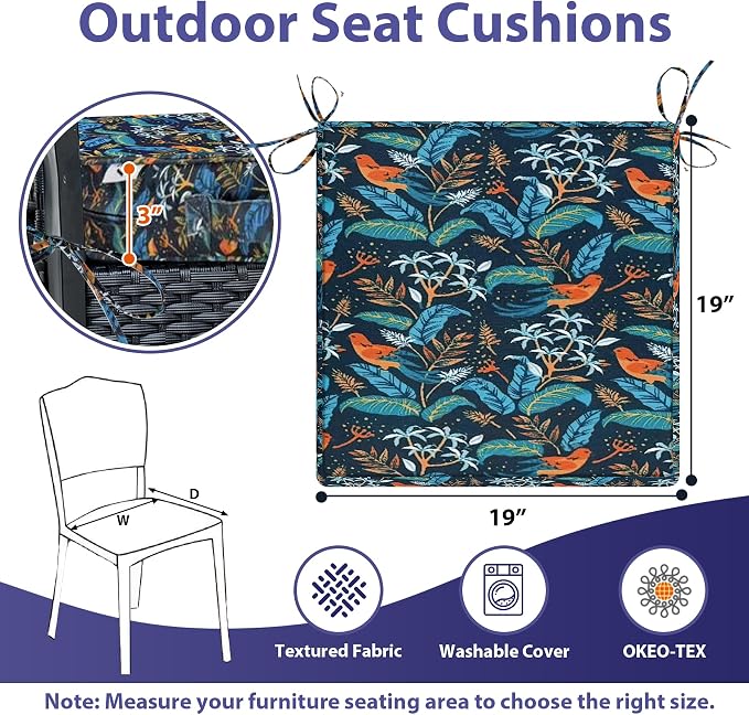 Outdoor Chair Cushions Set of 4, Waterproof Outdoor Seat Cushions - Image 6