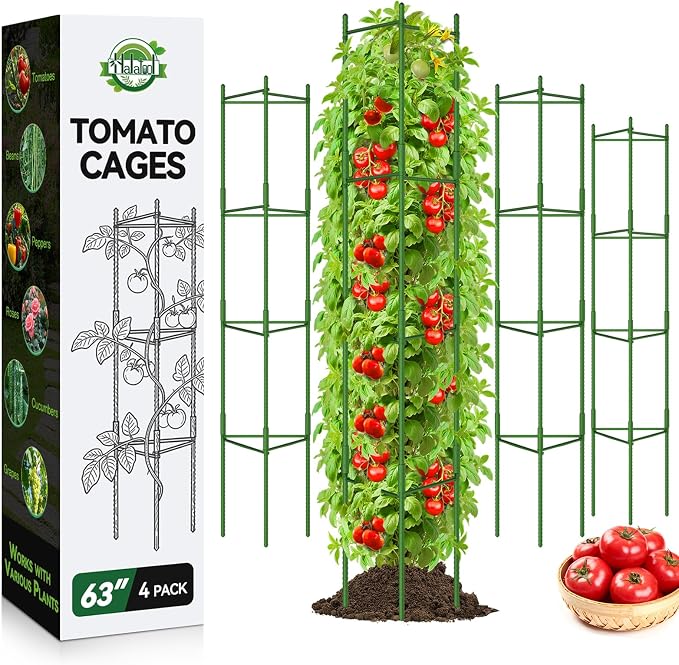 Halatool 63 Inch Tomato Cages, 4 Pack Adiustable Plant Cages Assembled Tomato by HALATOOL
