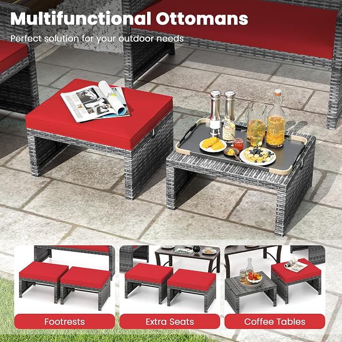 Tangkula 2 Pieces Patio PE Rattan Ottomans, and Yard - Image 7