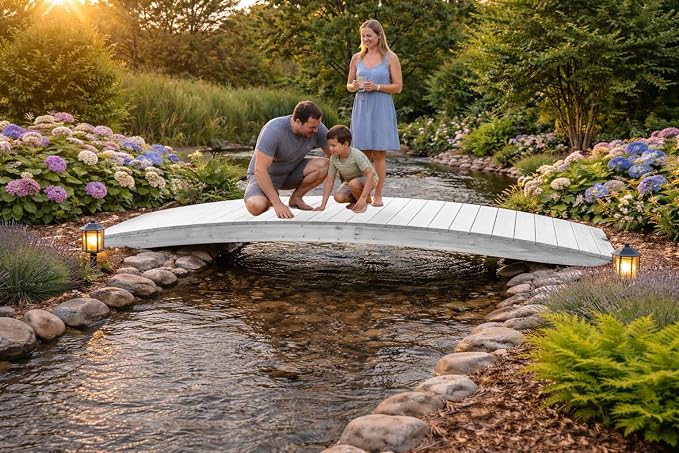 12 FT WHITE Amish Made Pinewood Heavy Duty Garden Bridge - Image 4