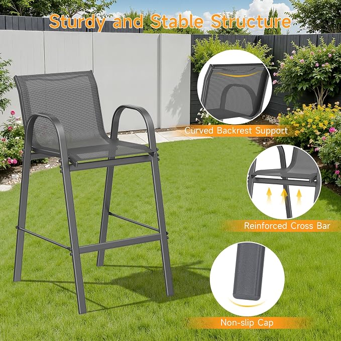 ONBRILL Outdoor Bar Stool Set of 4, Patio Bar Chairs - Image 4
