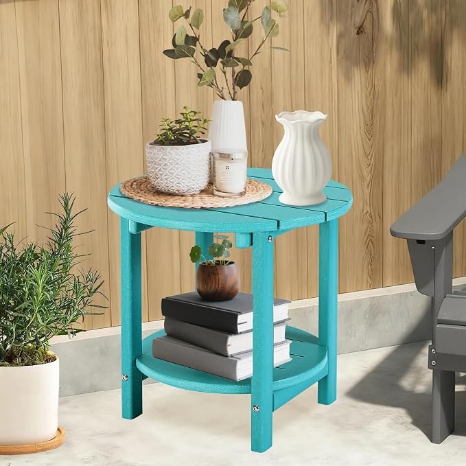 LZRS Round Adirondack Side Table Double End Table, Outdoor Side Tables - Image 5