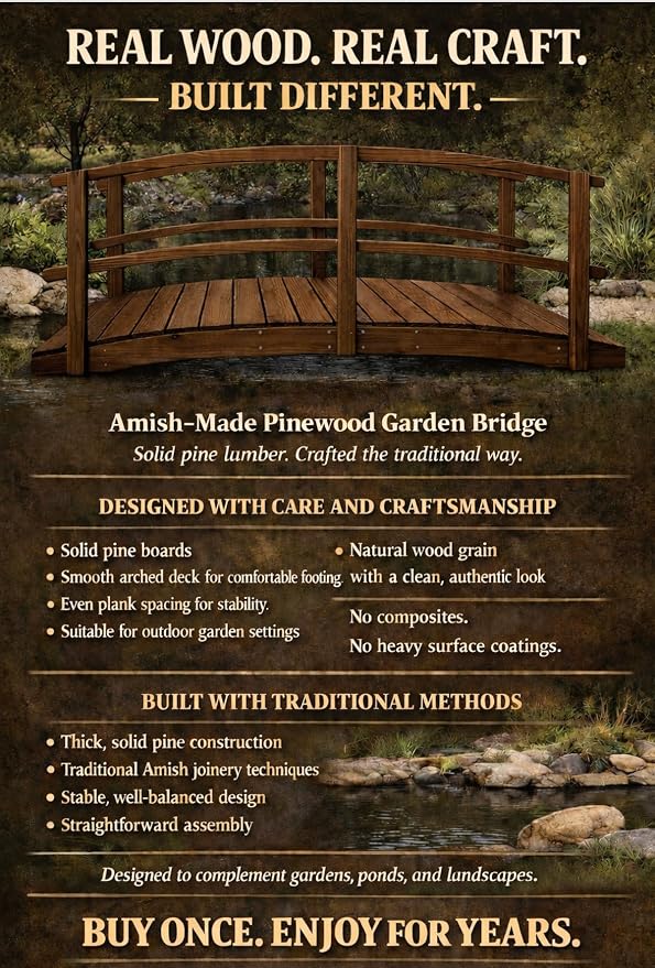 8 FT Walnut Amish Made Garden Bridge - Image 3
