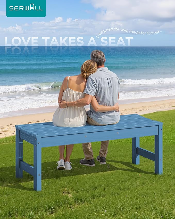 SERWALL 47 Inches Outdoor Bench, All Weather HDPE Backless Bench - Image 2