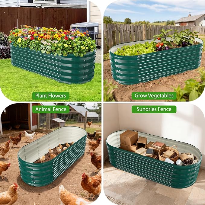 17" Tall Outdoor Garden Raised Garden Bed Kits, 5ft X 2ft Oval, 0.8MM Thick - Image 7