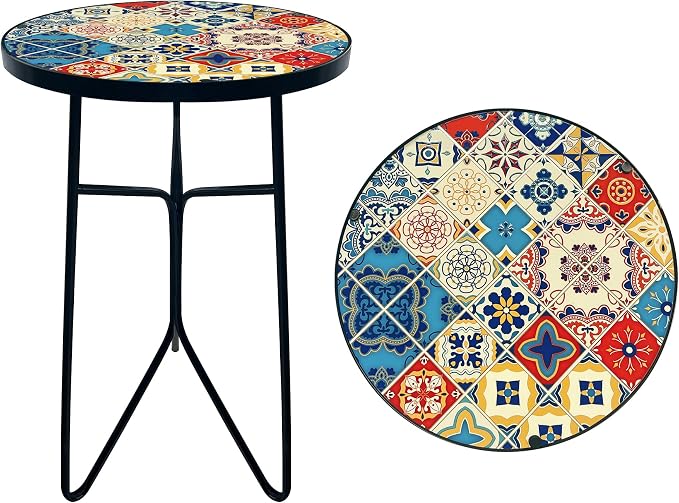 Mosaic Round Sode Tea Table, Outside Unique Furniture, Small End Outdoor Side by GZXYGY