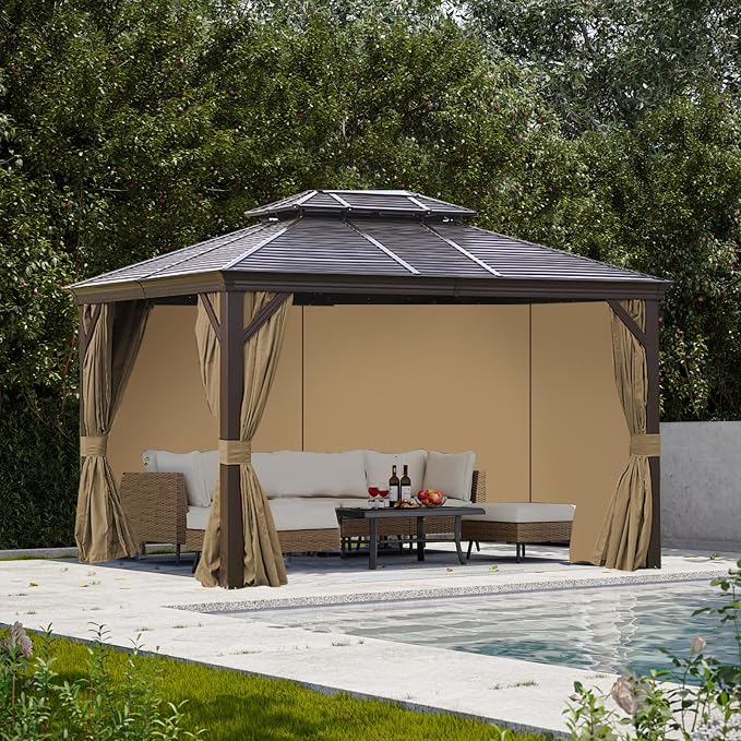 slashome 10'x12' Gazebo Curtains Outdoor Waterproof, Khaki Universal - Image 7