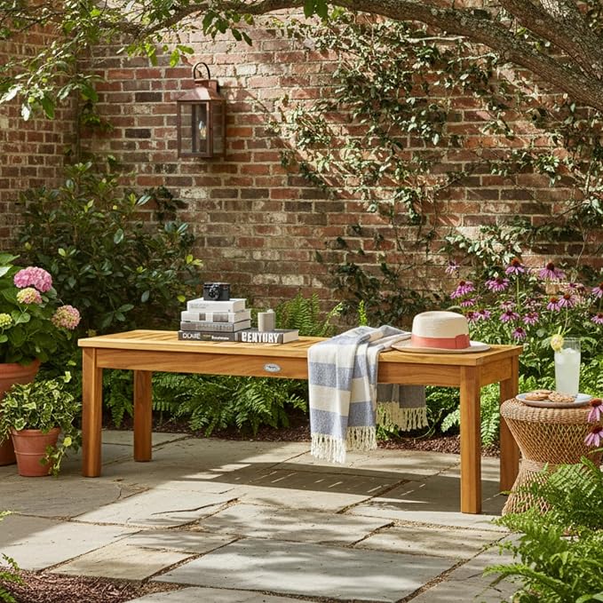 Tangkula 52 Inches Acacia Wood Outdoor Bench, Wood Bench - Image 2