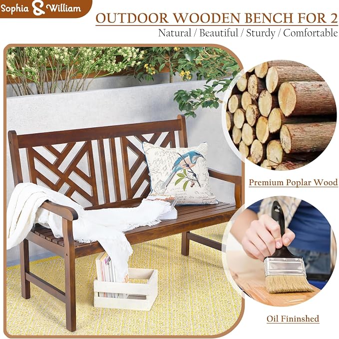 Sophia & William Outdoor Bench Garden Bench Wood 47", Patio Dining Bench - Image 4