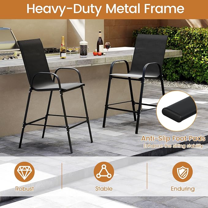 Tangkula Outdoor Bar Stools Set of 4, Enlarged Seat & Metal Frame, Tall Patio - Image 6