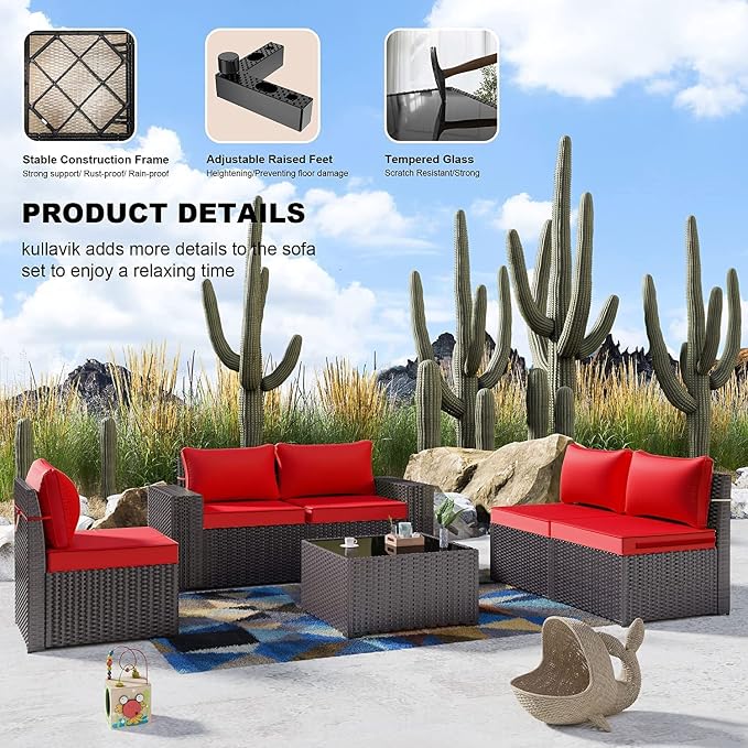 Kullavik Outdoor Patio Furniture Set 12 Pieces Sectional Rattan Sofa Set Brown - Image 3