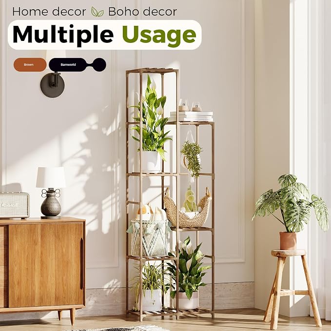 Bamworld Tall Plant Stand Indoor Corner Outdoor Plant Shelf Wood Plant Holder - Image 4