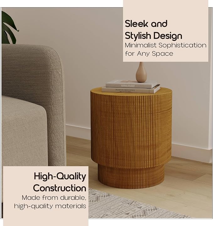 LeisureMod Modern Side Table Round Fiberstone Top Accent End Table - Image 5