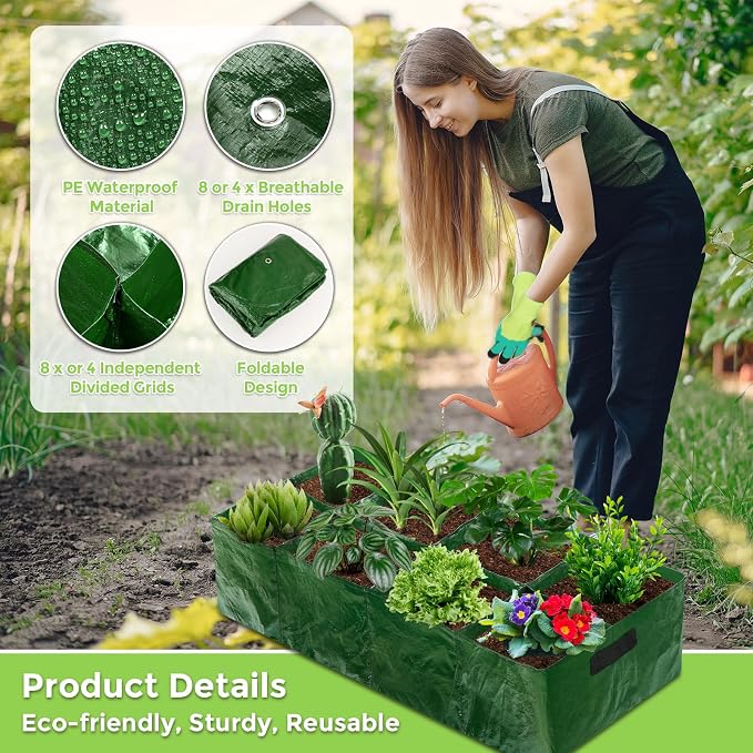 Fabric Raised Garden Bed, 2 Pack 8 Grids and 4 Grids, 128 Gallon Rectangle Grow - Image 2