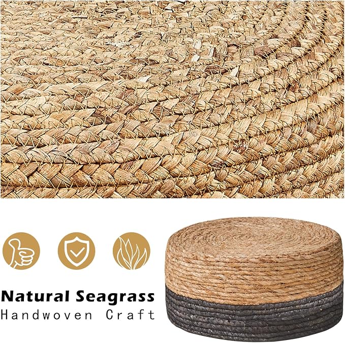 Cpintltr Ottoman Natural Seagrass Footrest Poufs Hand Weave Round Foot Stool - Image 6