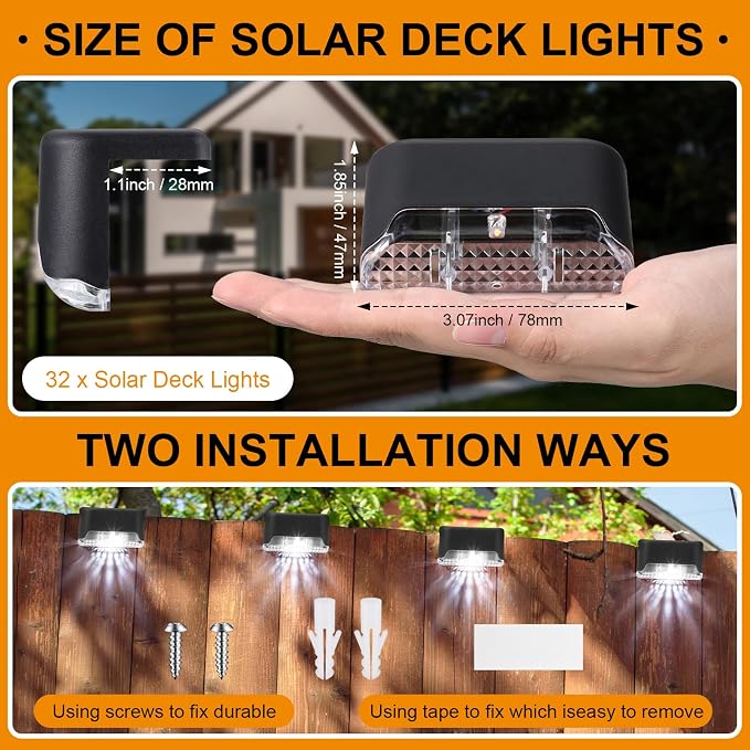 Geelin 32 Pcs Solar Deck Lights Outdoor, Waterproof LED Solar Step Fence Lights - Image 2