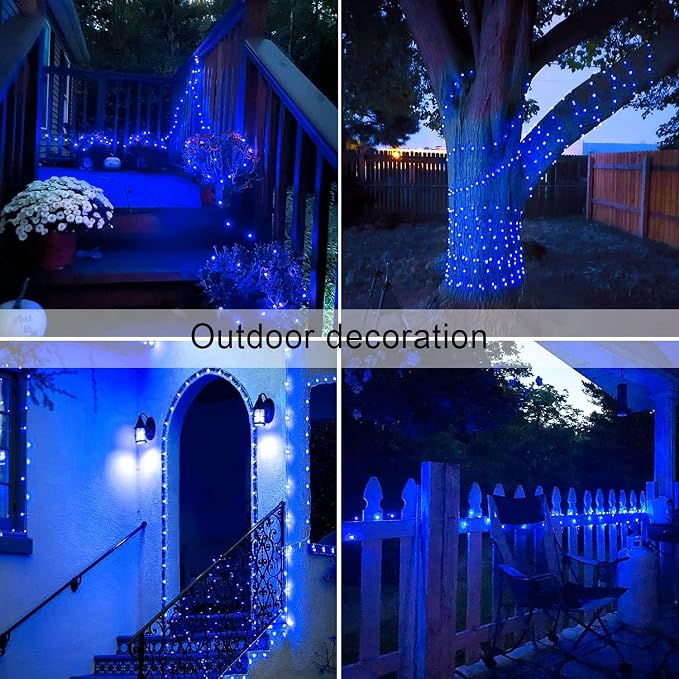 JMEXSUSS 2 Pack Blue Solar String Lights Outdoor Waterproof, Each 33ft 100 LED - Image 6