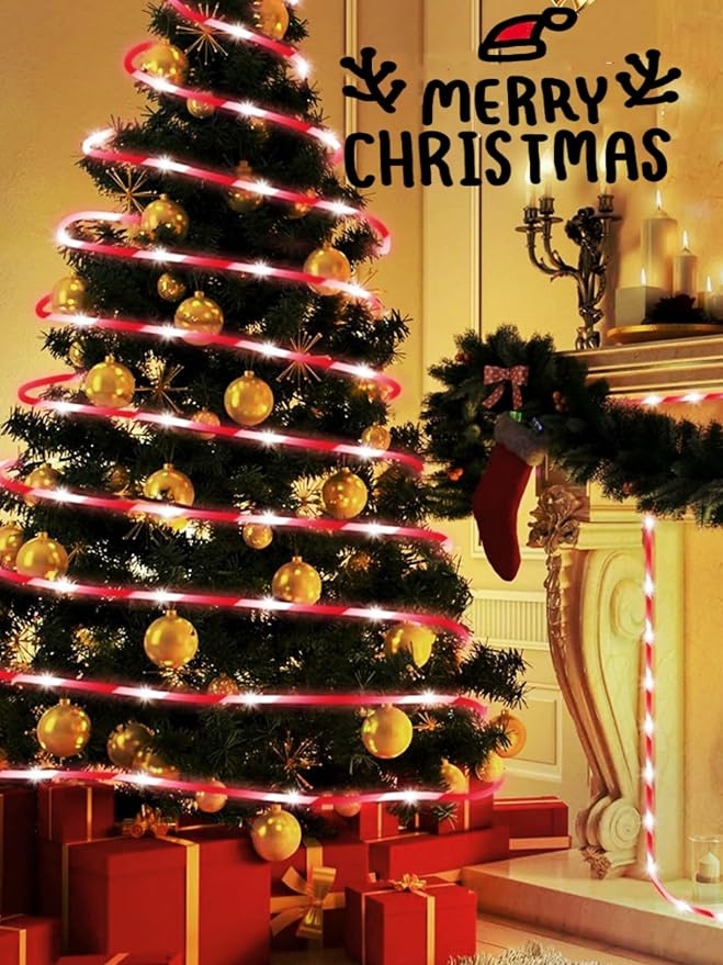 QITONG Solar Christmas Lights, 2 Pack Each 33ft 100 LED Red & White Candy Cane - Image 3