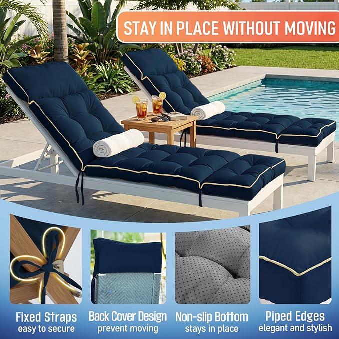 MAGIC ELEPHANT Chaise Lounge Cushion Outdoor, Memory Foam Replacement Patio - Image 5