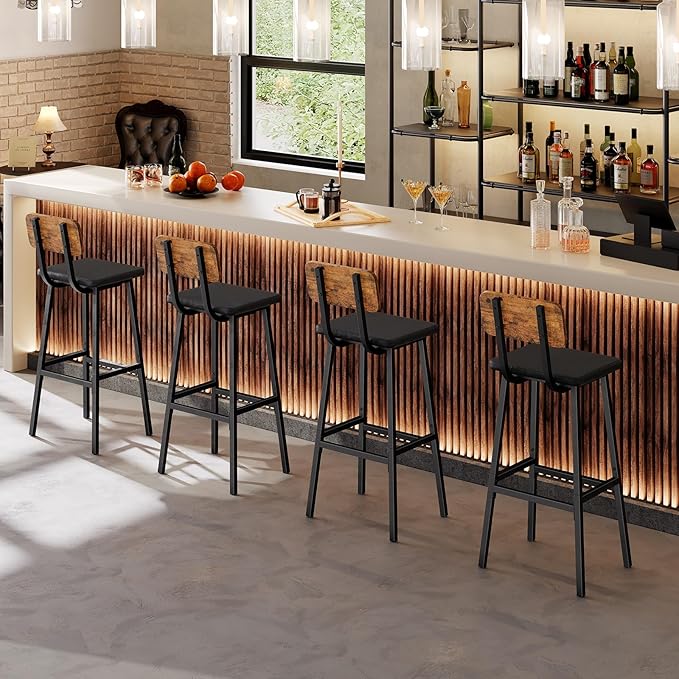 HOOBRO Black Bar Stools, Kitchen Breakfast Stools - Image 5