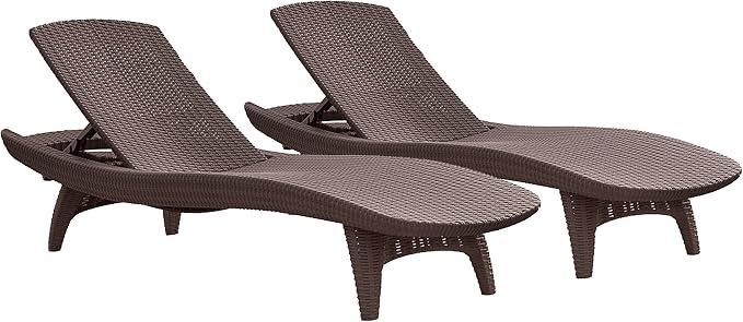 Keter Set of 2 Pacific Sun Lounge Chair Outdoor Chaise Pool Chairs by Keter