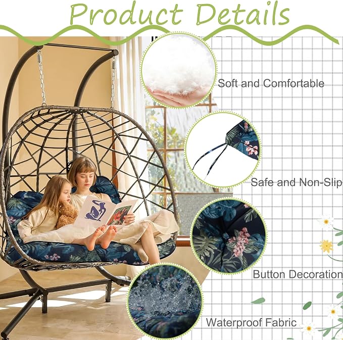 Waterproof Porch Swing Cushion Replacement, Thick 2–3 Seat Swing Seat Cushion - Image 3