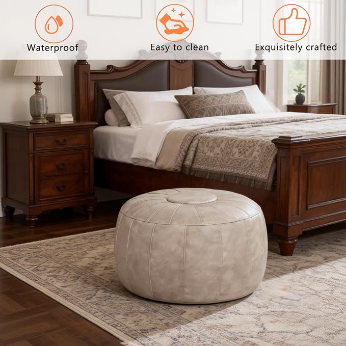 Thgonwid Unstuffed Moroccan Storage Pouf Foot Stool Ottoman Seat Handmade Faux - Image 4