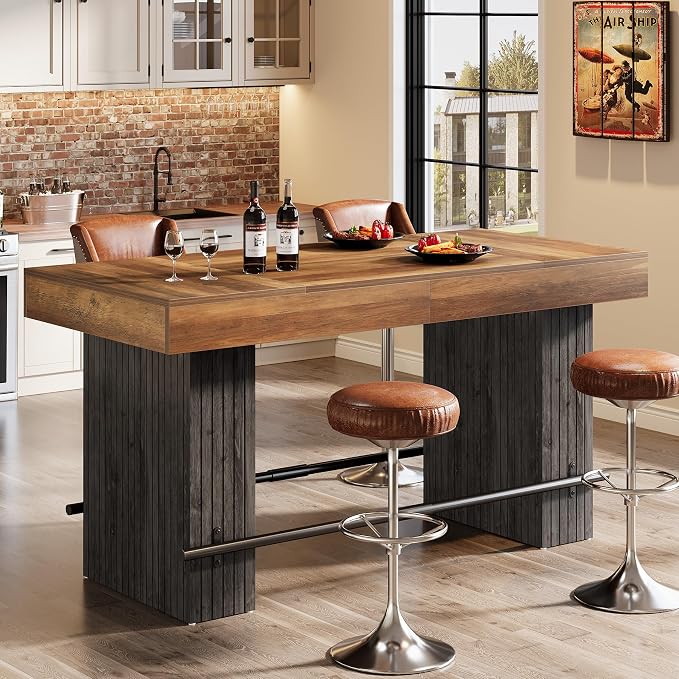 Tribesigns 62.2 Inch Bar Table, Industrial Counter Height Pub Dining Table by Tribesigns